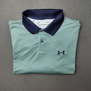 Under Armour Polo Shirt Mens Medium Green Blue Performance Golf Work 1371377